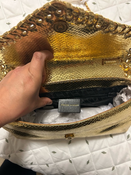 Rebecca Minkoff Metallic Gold Envelope Clutch with Chain - Picture 2 of 4